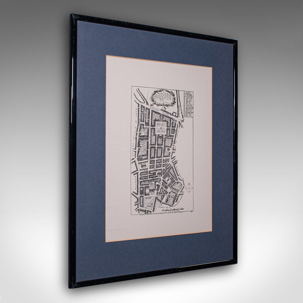 Vintage Framed 18th Century Street Map, London, West End, Soho, Leicester Square