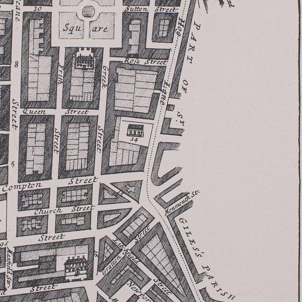Vintage Framed 18th Century Street Map, London, West End, Soho, Leicester Square
