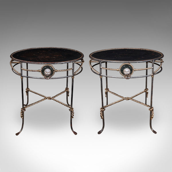 Pair of Vintage Garden Tables, French, Cast Iron, Oval, Veranda, Serving, C.1970