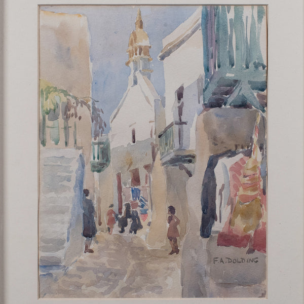 Vintage Watercolour Painting, Mykonos, English School, Art, Picture, FA Dolding