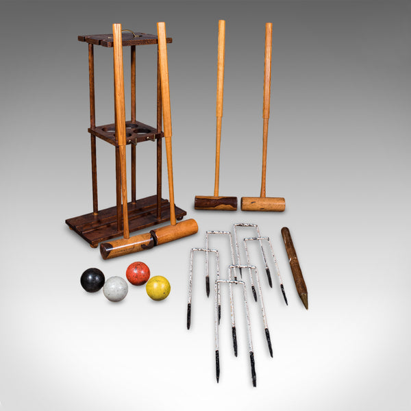 Antique Vicarage Croquet Set, English, Country Garden Games Stand, Edwardian