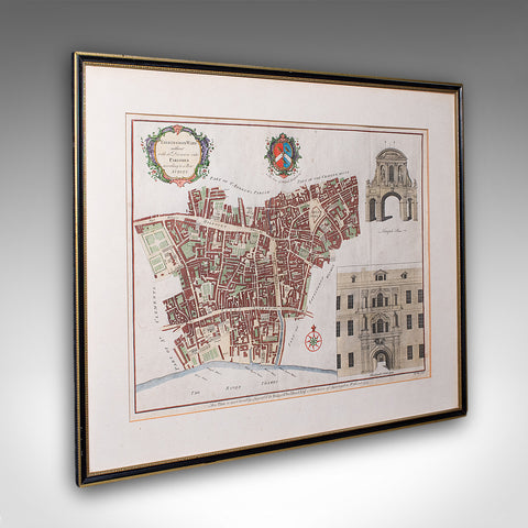 Antique London Street Map, Farringdon, English, Framed, Fleet Street, Georgian