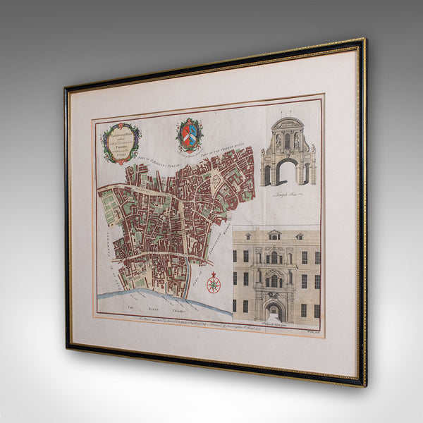 Antique London Street Map, Farringdon, English, Framed, Fleet Street, Georgian