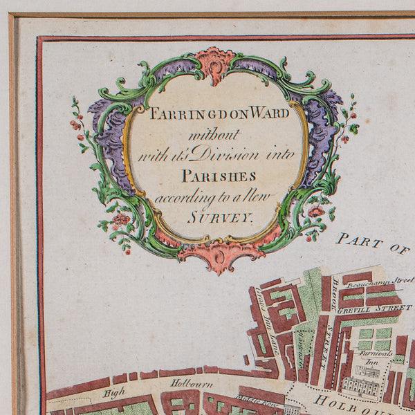 Antique London Street Map, Farringdon, English, Framed, Fleet Street, Georgian