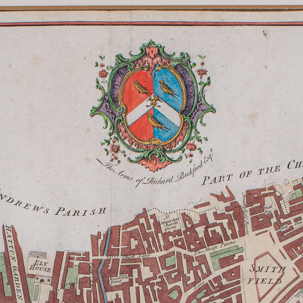 Antique London Street Map, Farringdon, English, Framed, Fleet Street, Georgian