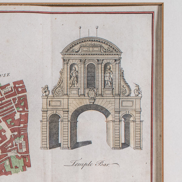 Antique London Street Map, Farringdon, English, Framed, Fleet Street, Georgian