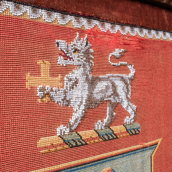 Antique Armorial Embroidered Panel Screen, Irish, Walnut, Needlepoint, Victorian