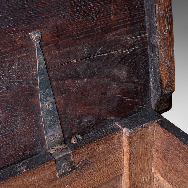 Antique Coffer, English, Oak, Linen Chest, Bay Window Seat, Early Georgian, 1720