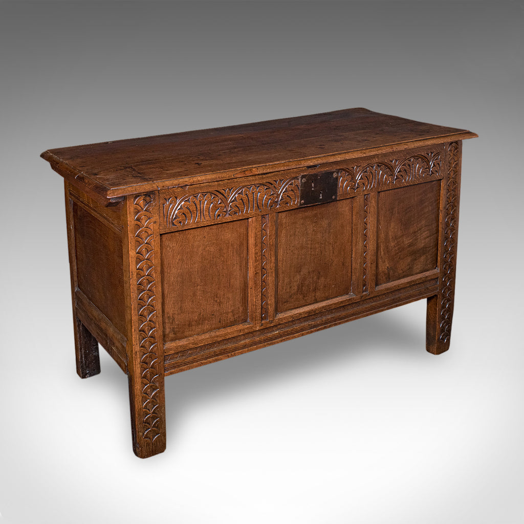 Antique Coffer, English, Oak, Linen Chest, Bay Window Seat, Early Georgian, 1720