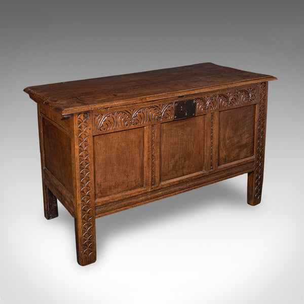 Antique Coffer, English, Oak, Linen Chest, Bay Window Seat, Early Georgian, 1720