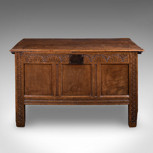Antique Coffer, English, Oak, Linen Chest, Bay Window Seat, Early Georgian, 1720