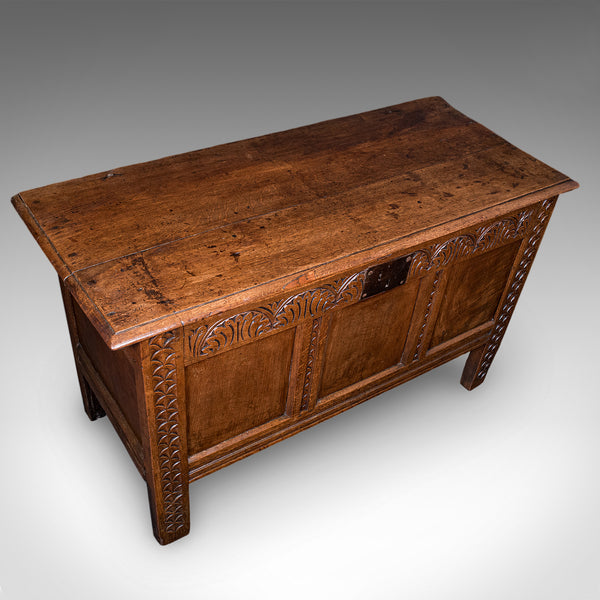 Antique Coffer, English, Oak, Linen Chest, Bay Window Seat, Early Georgian, 1720