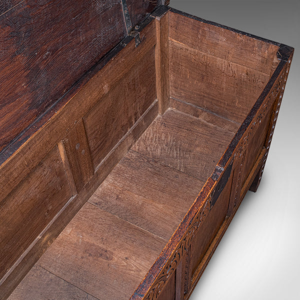 Antique Coffer, English, Oak, Linen Chest, Bay Window Seat, Early Georgian, 1720