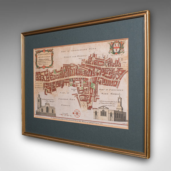 Antique London Street Map, Aldersgate, English, Framed, The Barbican, Georgian