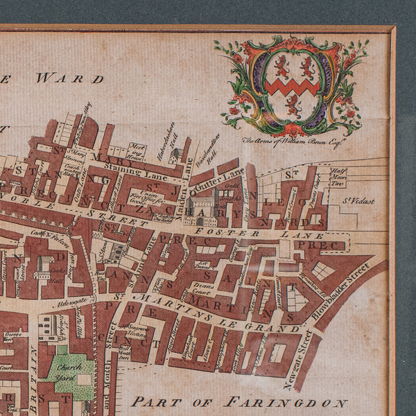 Antique London Street Map, Aldersgate, English, Framed, The Barbican, Georgian