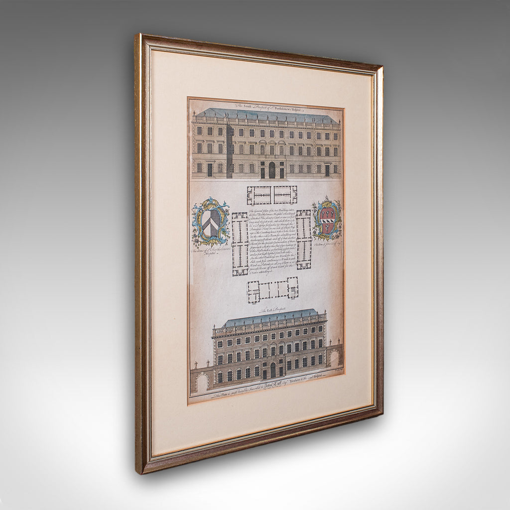 Antique St Bart's Hospital Engraving, English, Framed, Architectural, Georgian