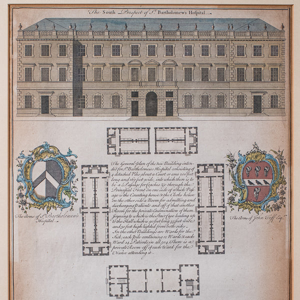 Antique St Bart's Hospital Engraving, English, Framed, Architectural, Georgian