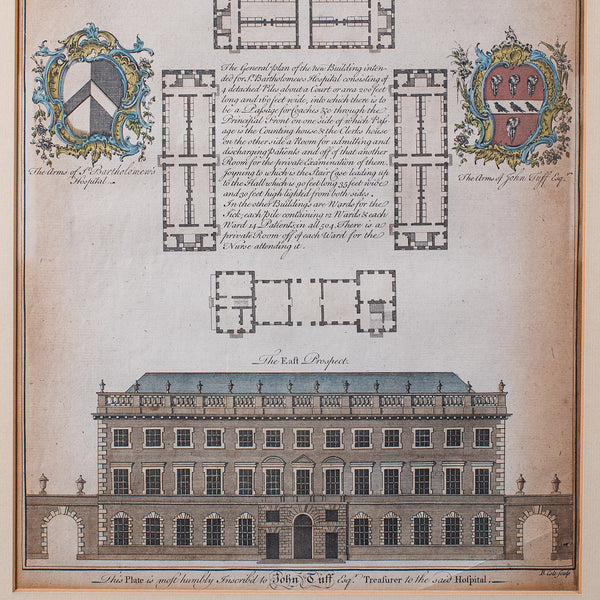 Antique St Bart's Hospital Engraving, English, Framed, Architectural, Georgian