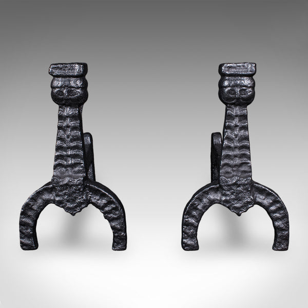 Pair of Antique Fireside Andirons, English, Fire Dog, Hearth, Georgian, C.1805