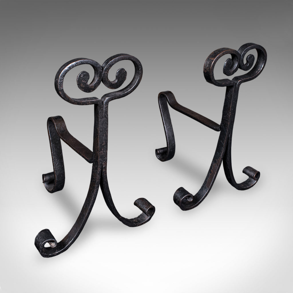Pair of Antique Fire Tool Rests, French, Andirons, Art Nouveau, Victorian, 1900