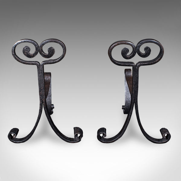 Pair of Antique Fire Tool Rests, French, Andirons, Art Nouveau, Victorian, 1900