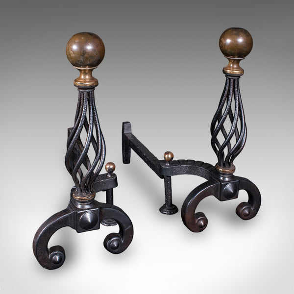 Large Pair of Antique Fire Dogs, English, Andirons, Aesthetic Period, Victorian