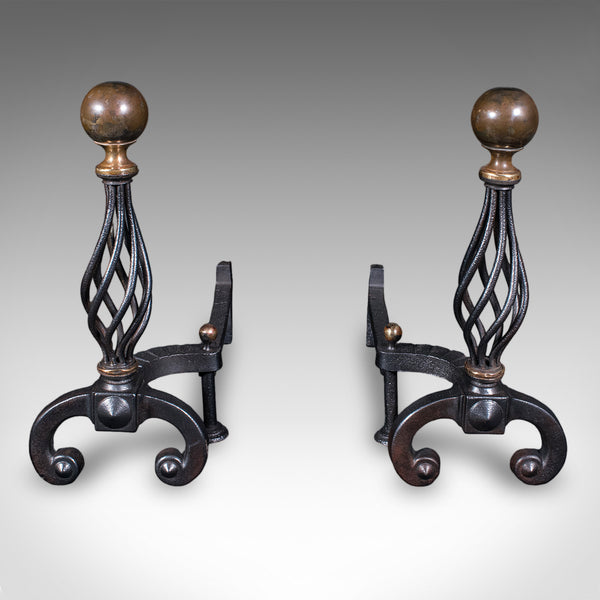 Large Pair of Antique Fire Dogs, English, Andirons, Aesthetic Period, Victorian