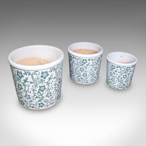Set of 3 Vintage Tree Planters, Portuguese, Ceramic, Veranda, Garden, Bush Pots