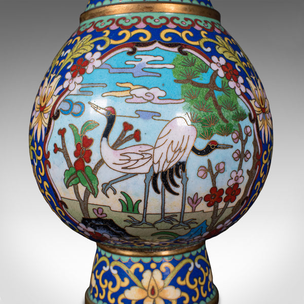 Pair of Vintage Baluster Form Vases, Oriental, Cloisonne, Posy Urn, Circa 1960