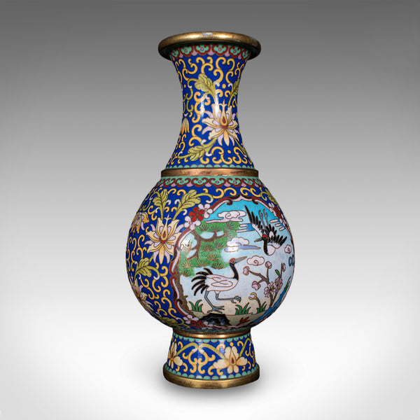 Pair of Vintage Baluster Form Vases, Oriental, Cloisonne, Posy Urn, Circa 1960