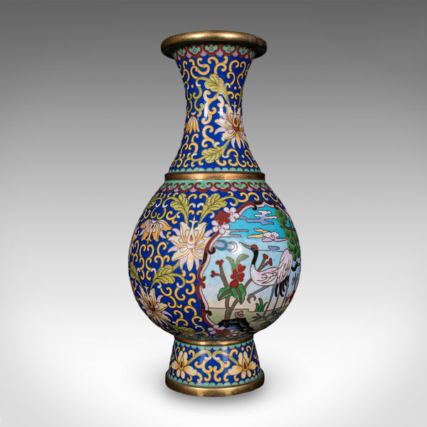 Pair of Vintage Baluster Form Vases, Oriental, Cloisonne, Posy Urn, Circa 1960