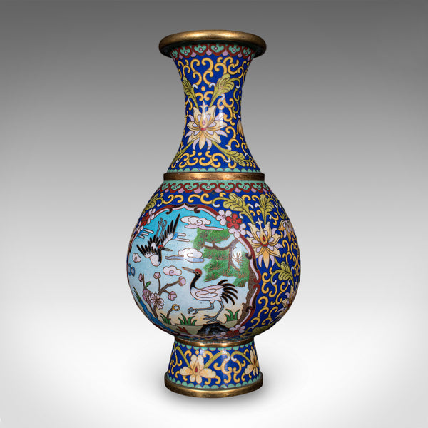 Pair of Vintage Baluster Form Vases, Oriental, Cloisonne, Posy Urn, Circa 1960