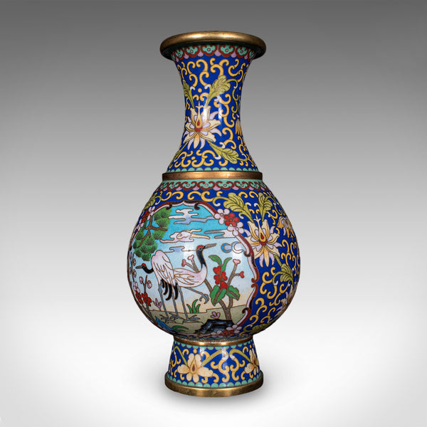Pair of Vintage Baluster Form Vases, Oriental, Cloisonne, Posy Urn, Circa 1960