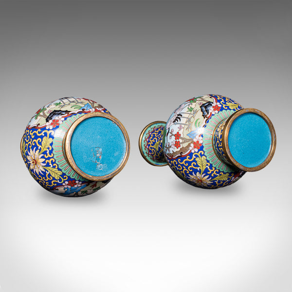 Pair of Vintage Baluster Form Vases, Oriental, Cloisonne, Posy Urn, Circa 1960