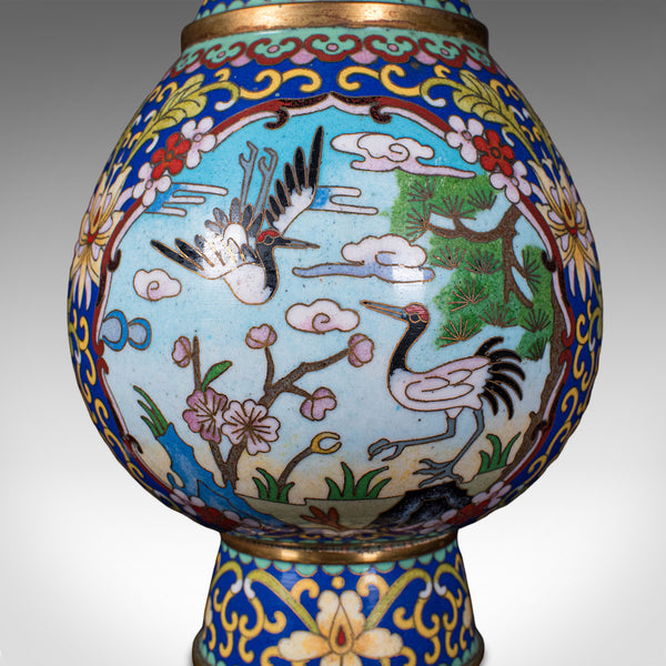 Pair of Vintage Baluster Form Vases, Oriental, Cloisonne, Posy Urn, Circa 1960
