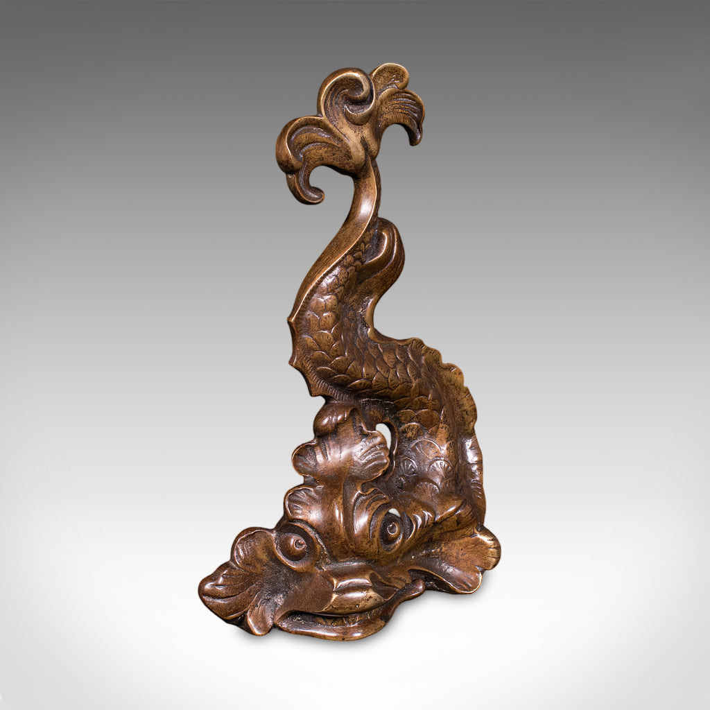 Antique Mythical Dolphin Doorstop, English, Bronze Door Keeper, Regency, C.1820