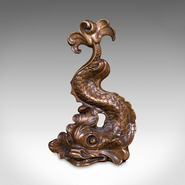 Antique Mythical Dolphin Doorstop, English, Bronze Door Keeper, Regency, C.1820