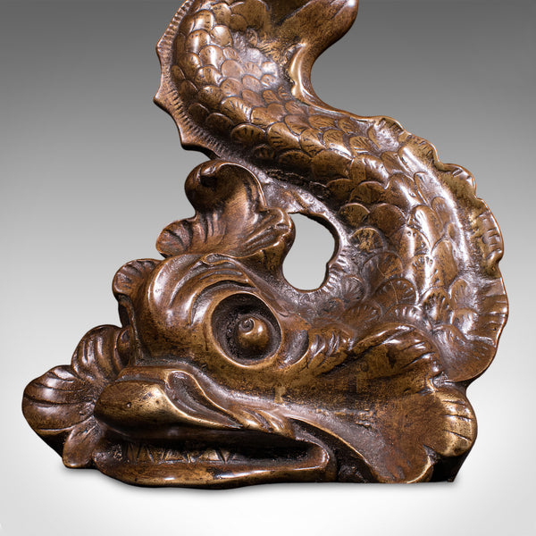 Antique Mythical Dolphin Doorstop, English, Bronze Door Keeper, Regency, C.1820