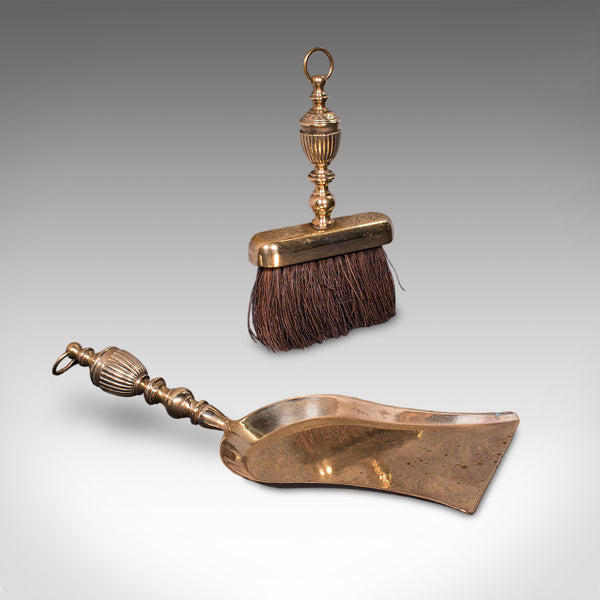 Antique Maid's Fireside Maintenance Set, English, Shovel, Brush, Regency, C.1820