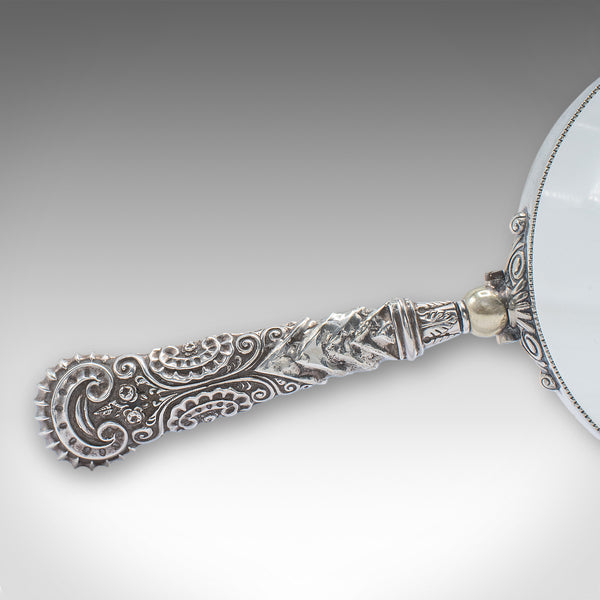 Antique Reader's Magnifying Glass, English, Silver Plate, Library Aid, Victorian
