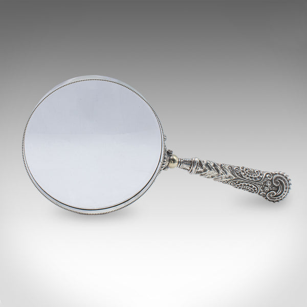 Antique Reader's Magnifying Glass, English, Silver Plate, Library Aid, Victorian
