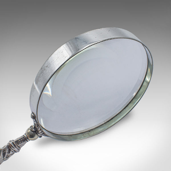 Antique Reader's Magnifying Glass, English, Silver Plate, Library Aid, Victorian