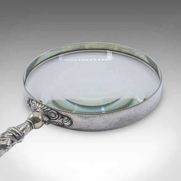 Antique Reader's Magnifying Glass, English, Silver Plate, Library Aid, Victorian