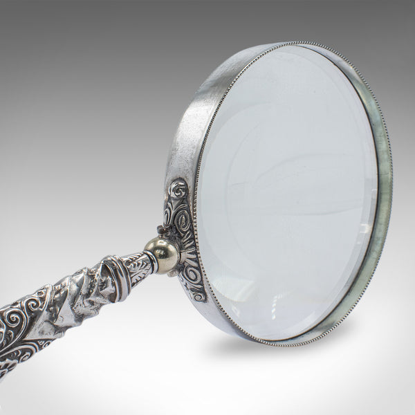 Antique Reader's Magnifying Glass, English, Silver Plate, Library Aid, Victorian