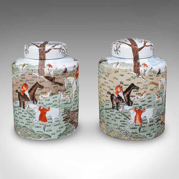 Pair of Vintage Huntsman Biscuit Barrels, Oriental, Ceramic, Kitchen Storage Jar
