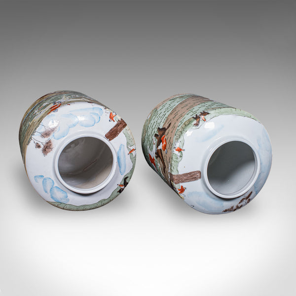 Pair of Vintage Huntsman Biscuit Barrels, Oriental, Ceramic, Kitchen Storage Jar