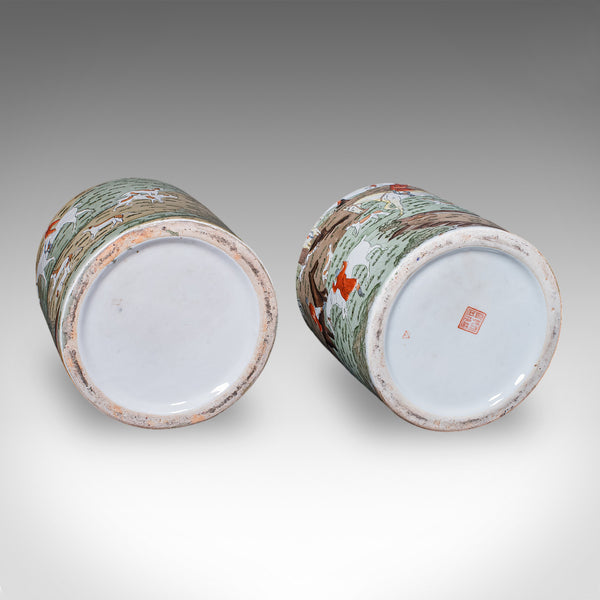 Pair of Vintage Huntsman Biscuit Barrels, Oriental, Ceramic, Kitchen Storage Jar