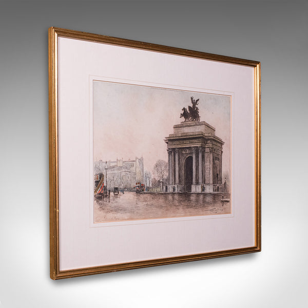 Antique Framed London Picture, Constitution Hill, English, Art Print, Circa 1925