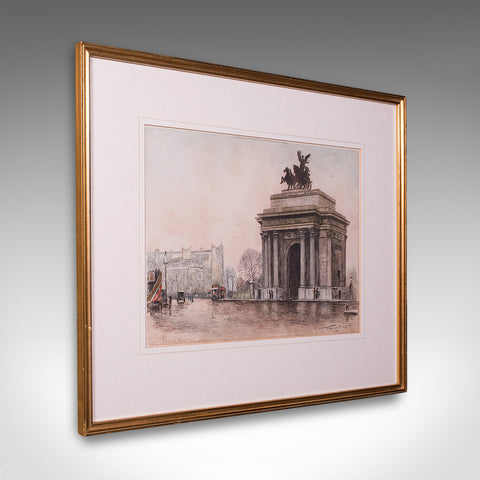 Antique Framed London Picture, Constitution Hill, English, Art Print, Circa 1925