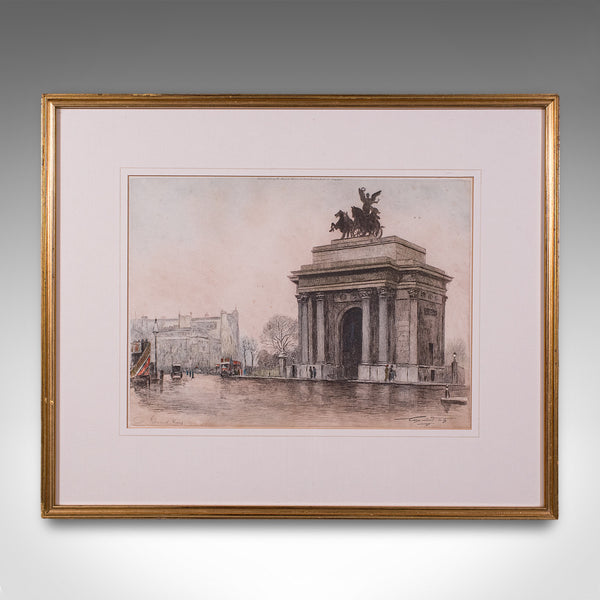 Antique Framed London Picture, Constitution Hill, English, Art Print, Circa 1925